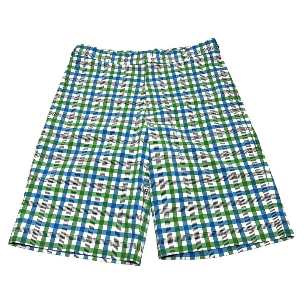 Mens Nike Golf Tour Performance Dri Fit Shorts Green Blue Plaid Size 32